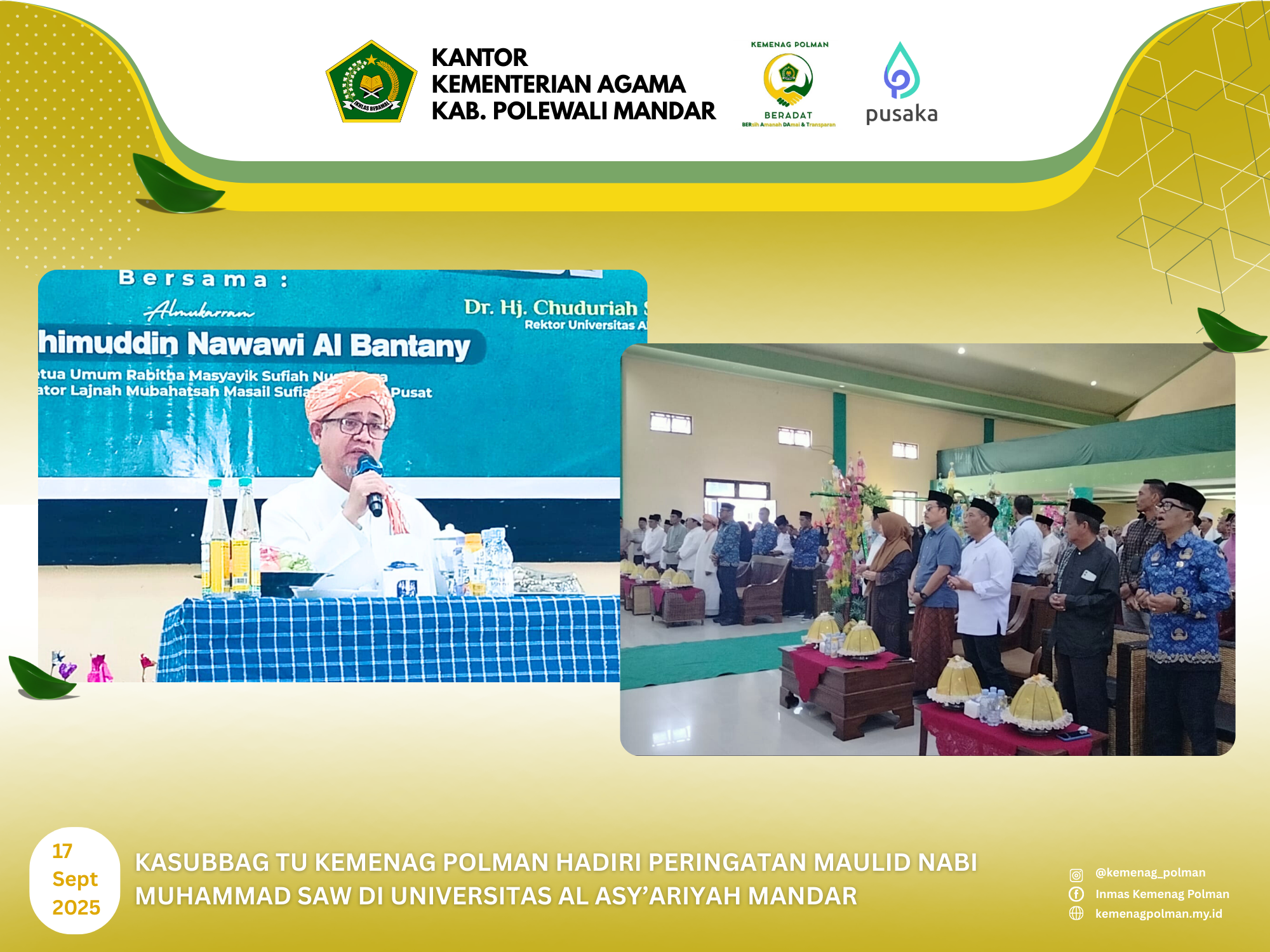 Kasubbag TU Kemenag Polman Hadiri Maulid Nabi Muhammad SAW di Universitas Al Asy’ariyah Mandar