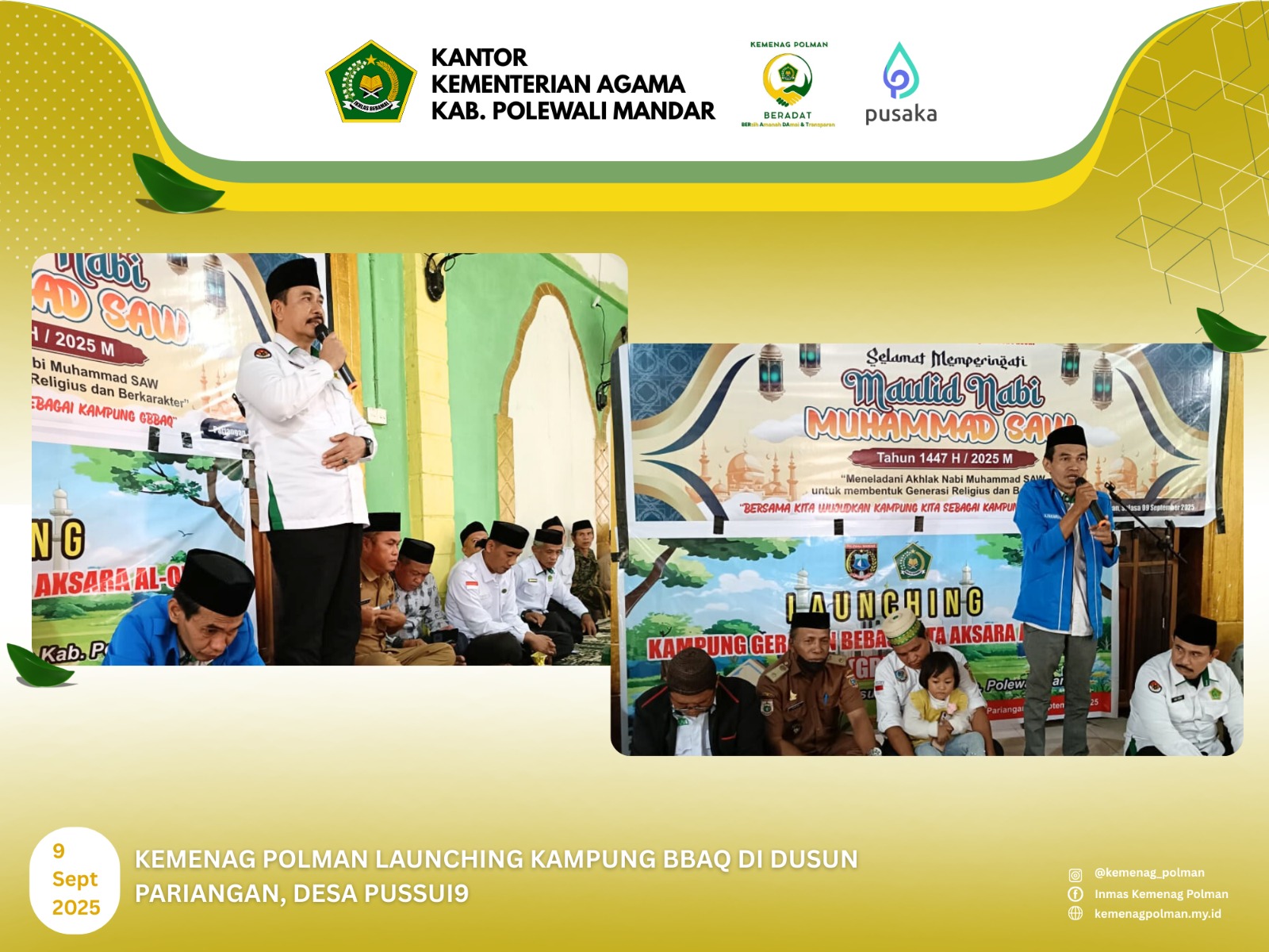 Kemenag Polman Launching Kampung BBAQ di Dusun Pariangan, Desa Pussui