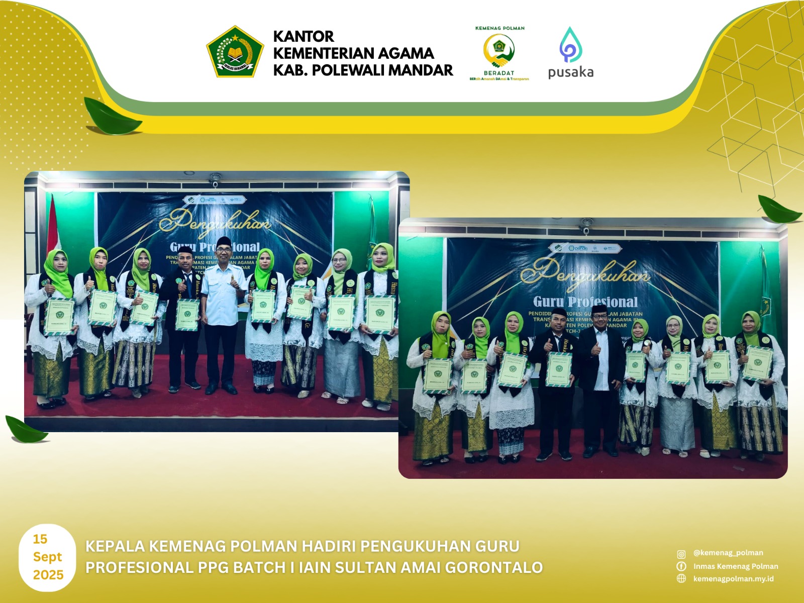 Kepala Kemenag Polman Hadiri Pengukuhan Guru Profesional PPG Batch I IAIN Sultan Amai Gorontalo