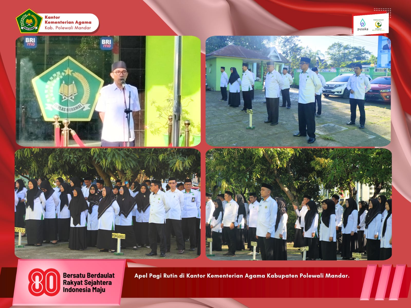 Apel Pagi Rutin di Kantor Kementerian Agama Kabupaten Polman, Kepala Kantor Sampaikan Amanat Menyambut HUT Kemerdekaan RI ke-80