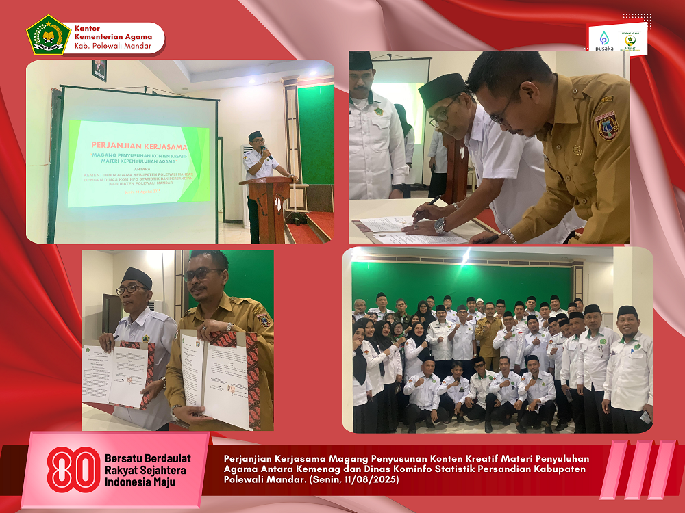 Perjanjian Kerjasama Magang Penyusunan Konten Kreatif Materi Penyuluhan Agama Antara Kemenag dan Dinas Kominfo Statistik Persandian Kabupaten Polewali Mandar