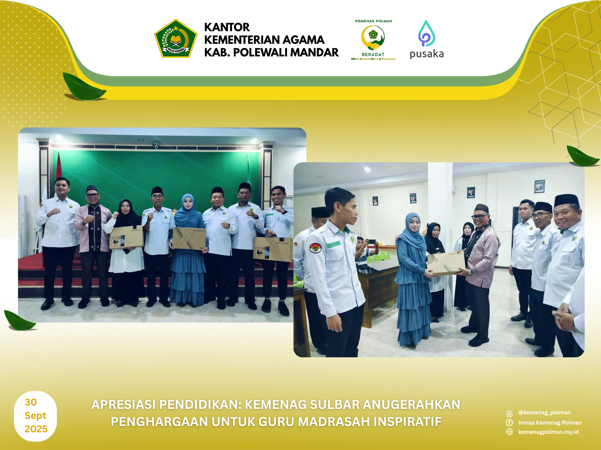 Apresiasi Pendidikan : Kemenag Sulbar Anugerahkan Penghargaan untuk Guru Madrasah Inspiratif