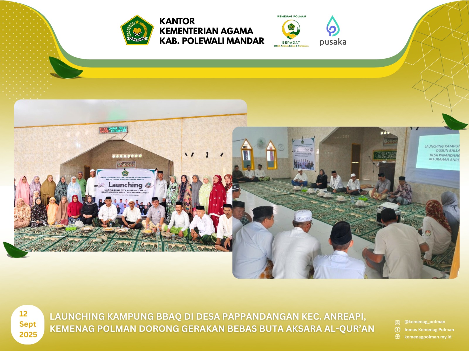 Launching Kampung BBAQ di Desa Pappandangan Kec. Anreapi, Kemenag Polman Dorong Gerakan Bebas Buta Aksara Al-Qur’an
