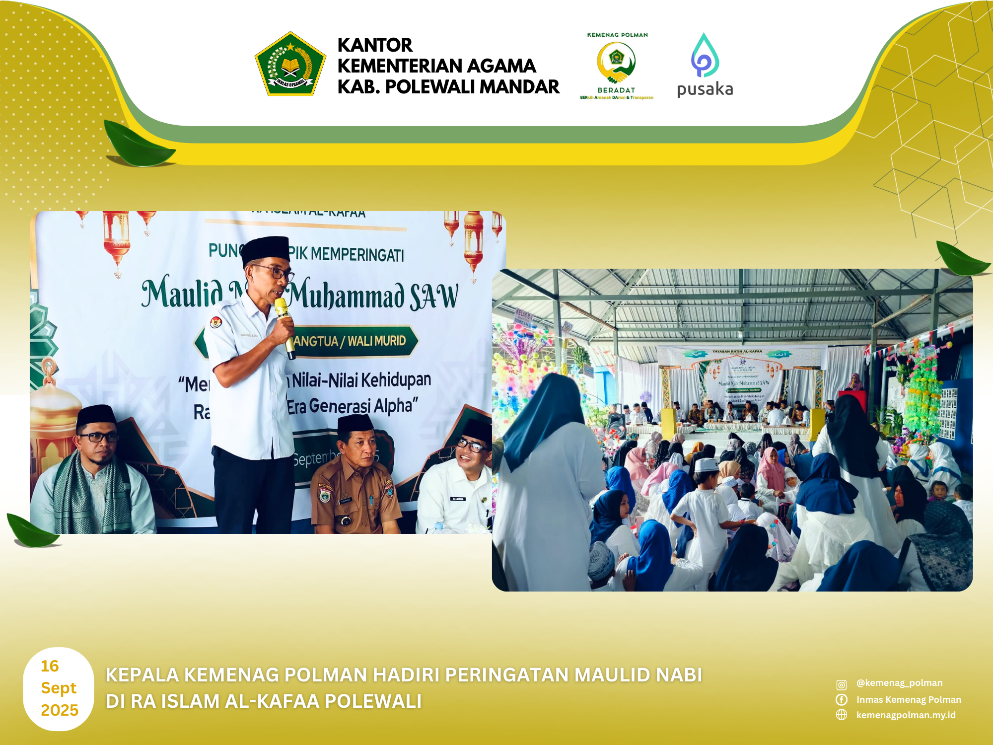 Kepala Kemenag Polman Hadiri Peringatan Maulid Nabi di RA Islam Al-Kafaa Polewali