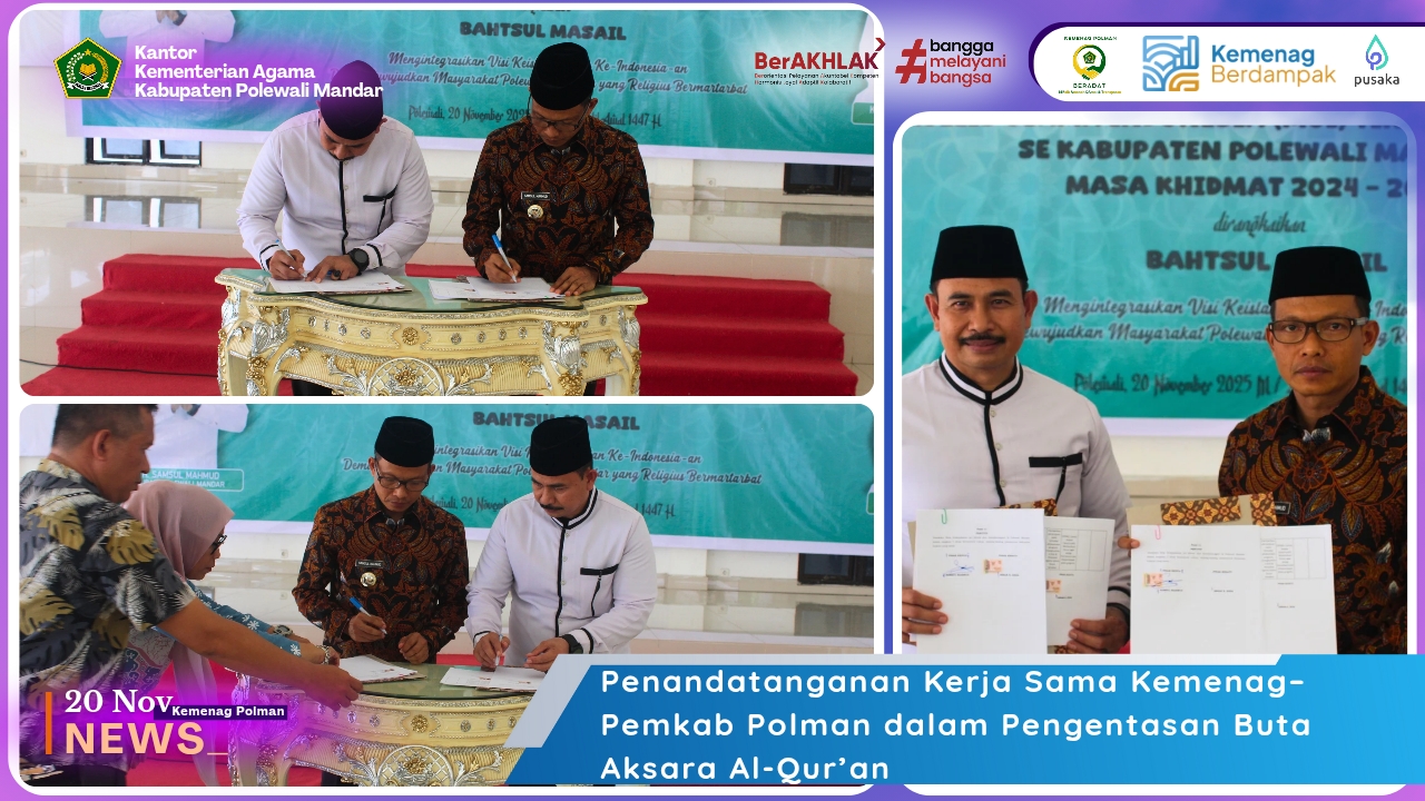 Penandatanganan Kerja Sama Kemenag–Pemkab Polman dalam Pengentasan Buta Aksara Al-Qur’an
