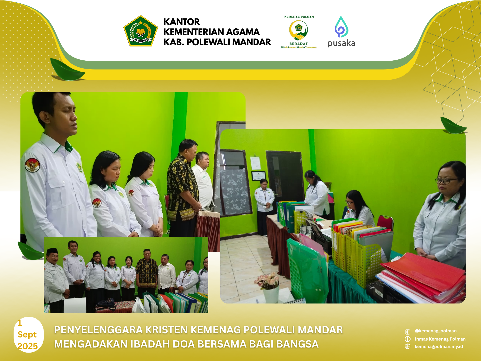 Penyelenggara Kristen Kemenag Polman Gelar Ibadah Doa Bersama Bagi Bangsa