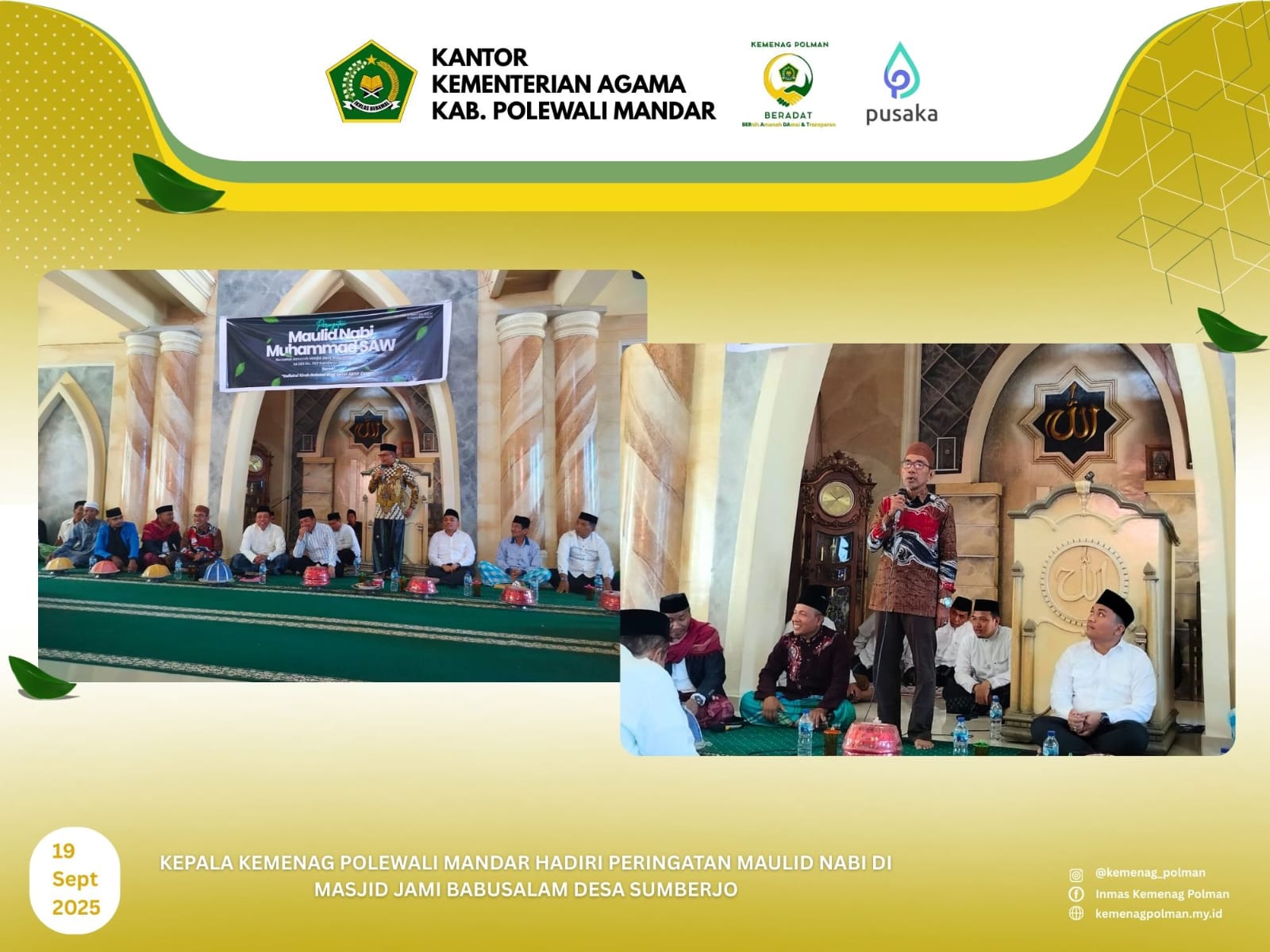Kepala Kemenag Polewali Mandar Hadiri Peringatan Maulid Nabi di Masjid Jami Babusalam Desa Sumberjo