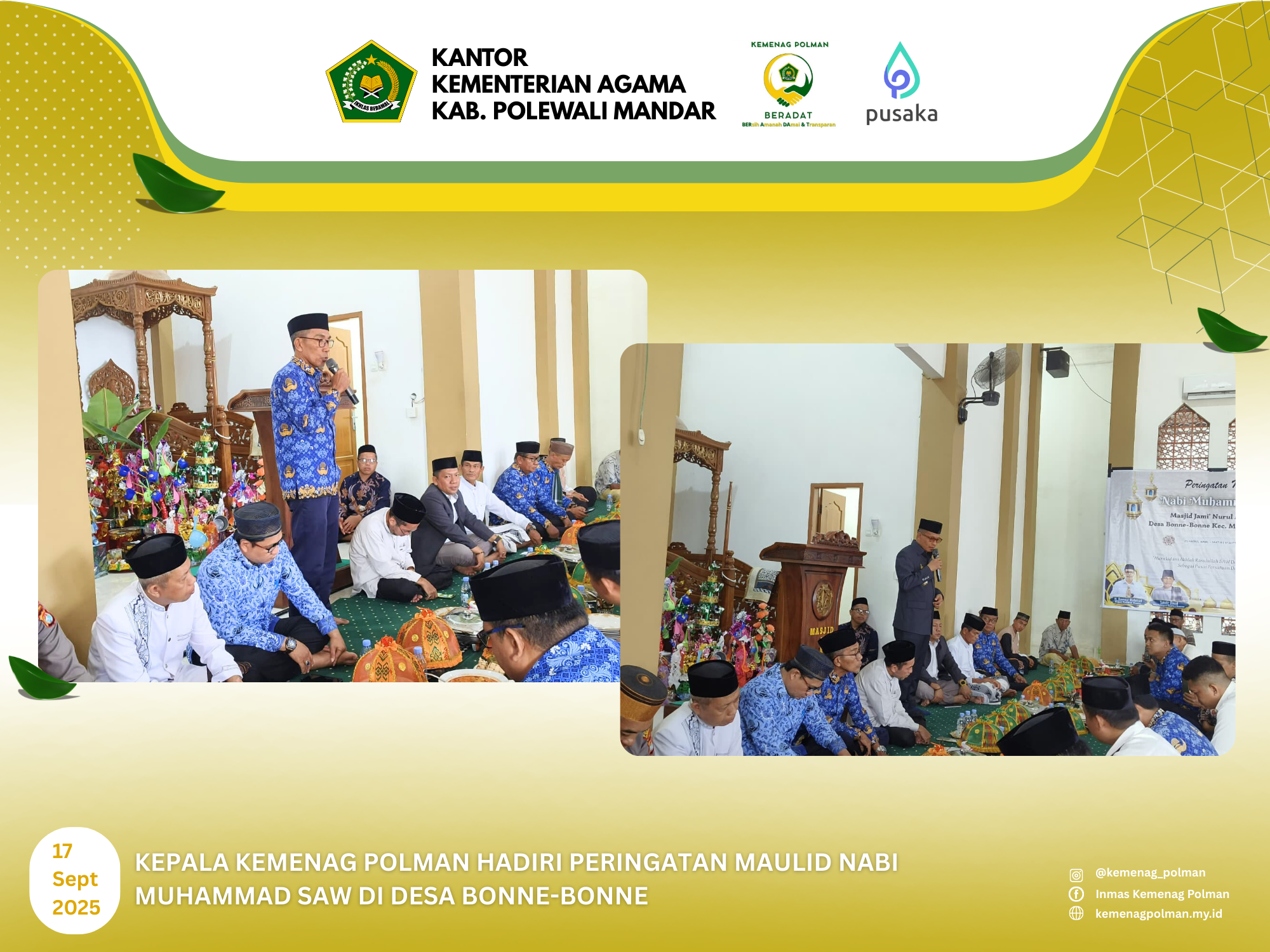 Kepala Kemenag Polman Hadiri Peringatan Maulid Nabi Muhammad SAW di Desa Bonne-Bonne