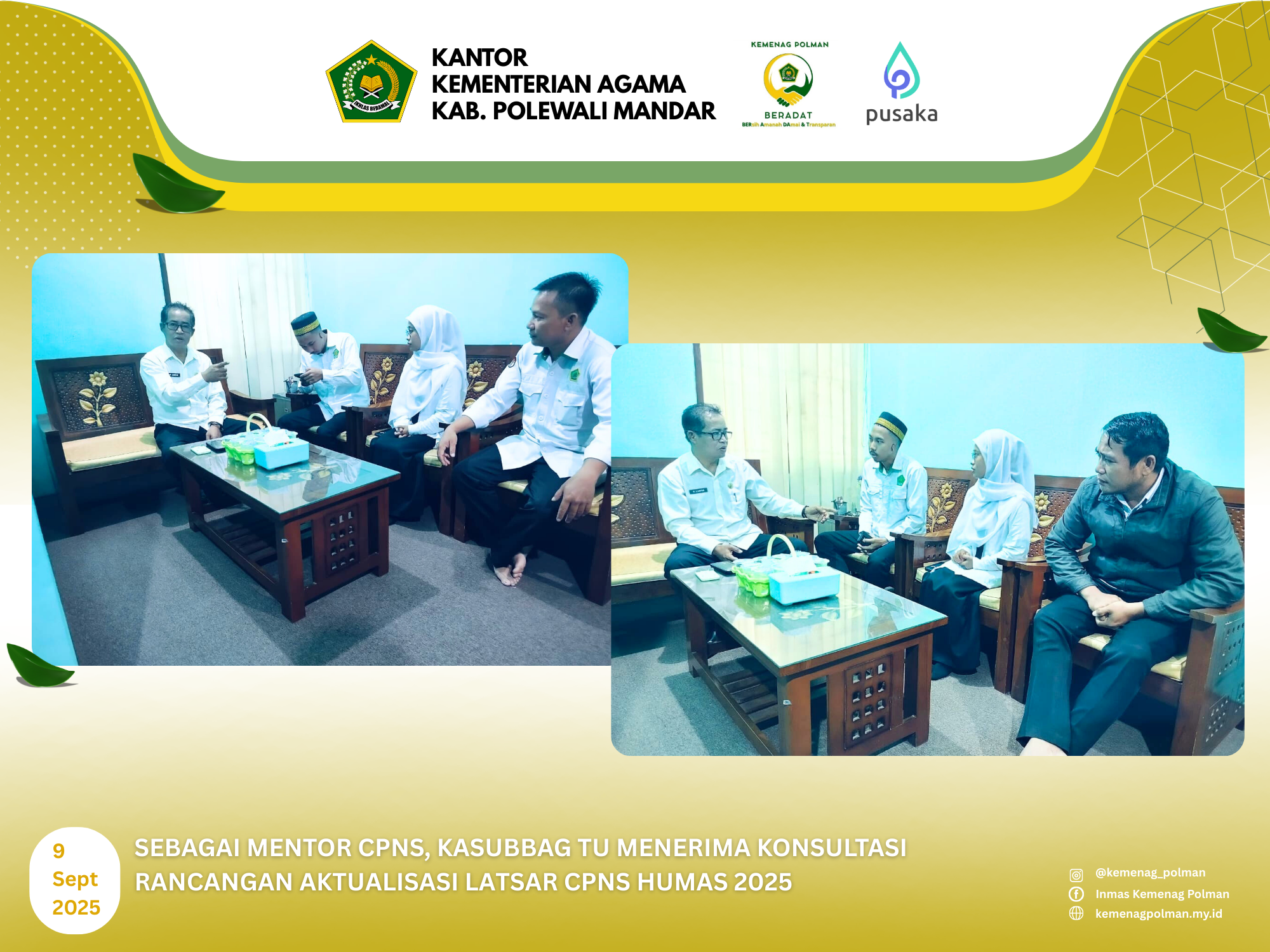 Kasubbag TU Kemenag Polman Terima Konsultasi CPNS Terkait Rancangan Aktualisasi Latsar 2025
