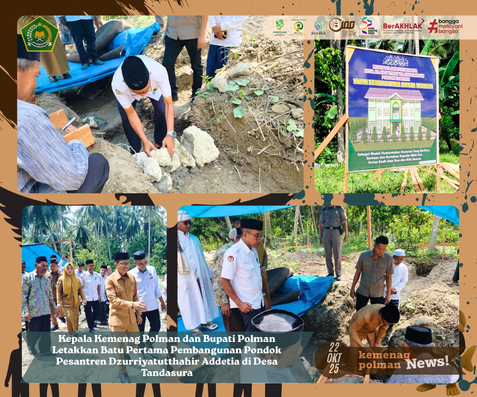 Kepala Kemenag Polman dan Bupati Polman Letakkan Batu Pertama Pembangunan Pondok Pesantren Dzurriyatutthahir Addetia di Desa Tandasura